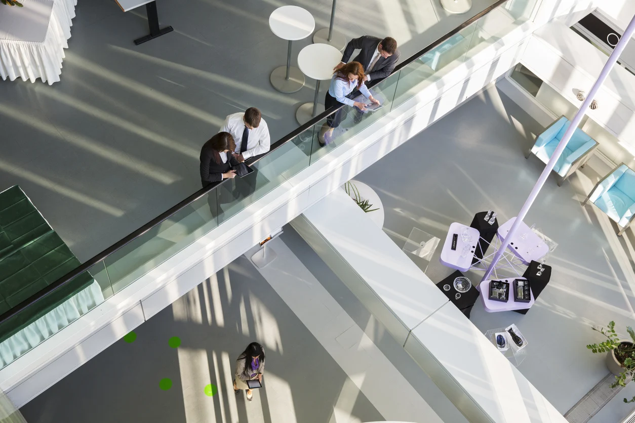 Business people in an entrance hall of office building